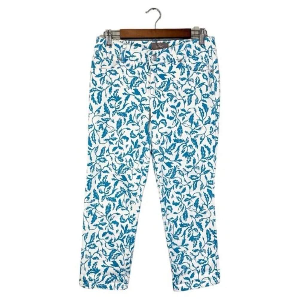 Chico’s So Slimming Jeans Blue White Print Ankle Cropped, Size 00 (US Size XS/2)